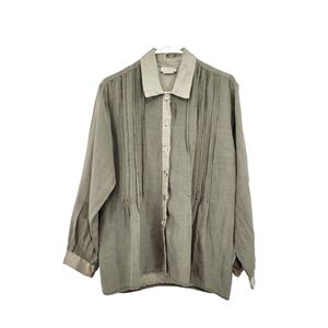 Kleen Women's Linen Blend Pintucks Button Front Shirt Lagenlook - XS